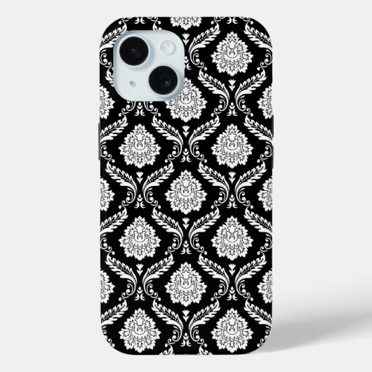 Coques Case-Mate iPhone Motif Damassé Rococo Blanc sur Noir (Verso)