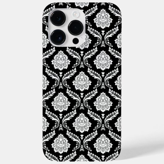 Coques Case-Mate iPhone Motif Damassé Rococo Blanc sur Noir (Verso)