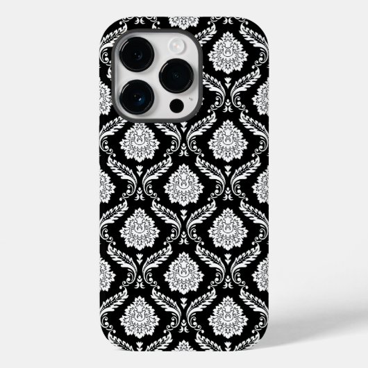 Coques Case-Mate iPhone Motif Damassé Rococo Blanc sur Noir (Verso)