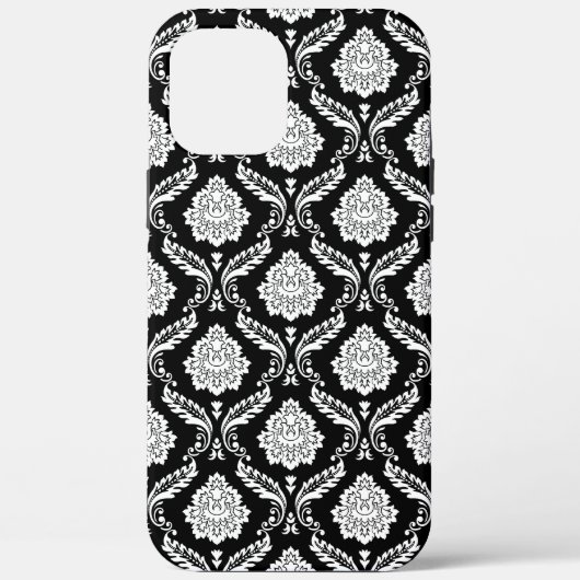 Coques Case-Mate iPhone Motif Damassé Rococo Blanc sur Noir (Verso)