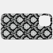 Coques Case-Mate iPhone Motif Damassé Rococo Blanc sur Noir (Verso (horizontal))