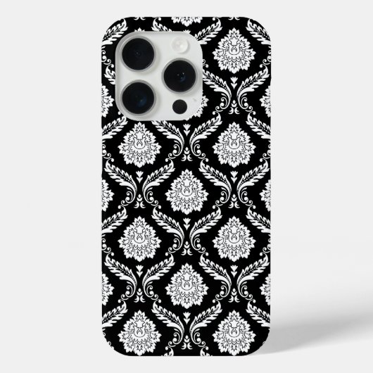 Coques Case-Mate iPhone Motif Damassé Rococo Blanc sur Noir (Verso)