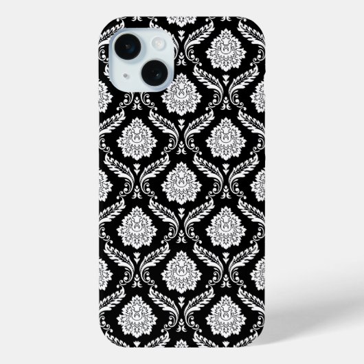 Coques Case-Mate iPhone Motif Damassé Rococo Blanc sur Noir (Verso)