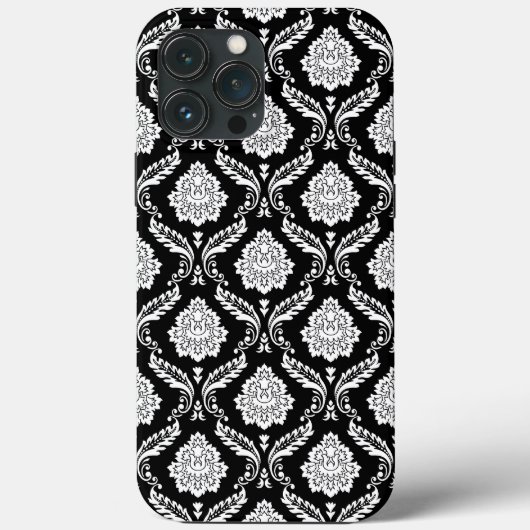 Coques Case-Mate iPhone Motif Damassé Rococo Blanc sur Noir (Verso)