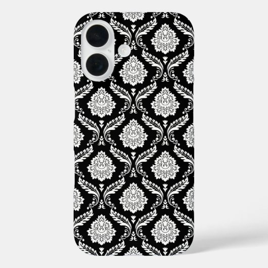 Coques Case-Mate iPhone Motif Damassé Rococo Blanc sur Noir (Verso)