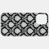 Coques Case-Mate iPhone Motif Damassé Rococo Blanc sur Noir (Verso / Droite)