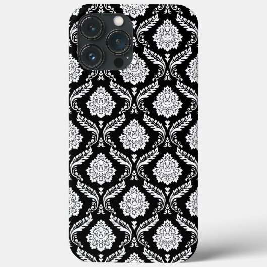 Coques Case-Mate iPhone Motif Damassé Rococo Blanc sur Noir (Verso)