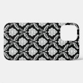 Coques Case-Mate iPhone Motif Damassé Rococo Blanc sur Noir (Verso (horizontal))