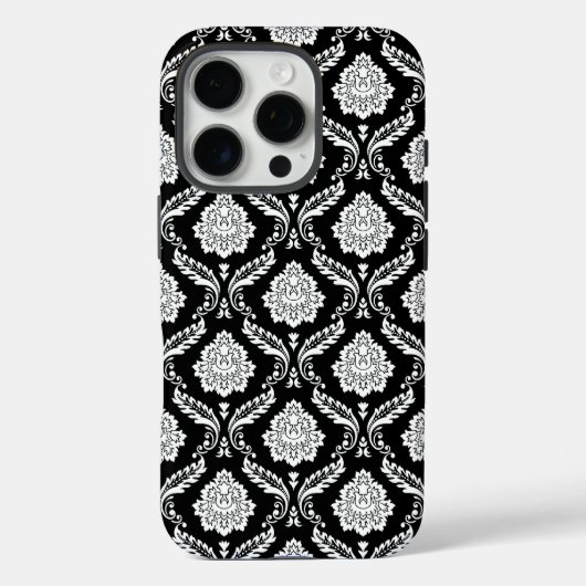 Coques Case-Mate iPhone Motif Damassé Rococo Blanc sur Noir (Verso)