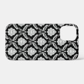 Coques Case-Mate iPhone Motif Damassé Rococo Blanc sur Noir (Verso (horizontal))