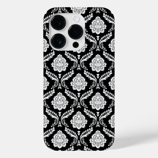 Coques Case-Mate iPhone Motif Damassé Rococo Blanc sur Noir (Verso)