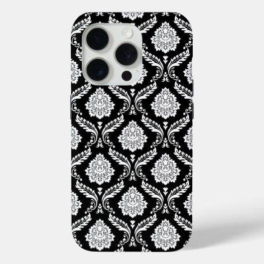 Coques Case-Mate iPhone Motif Damassé Rococo Blanc sur Noir (Verso)