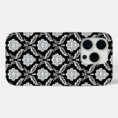 Coques Case-Mate iPhone Motif Damassé Rococo Blanc sur Noir (Verso (horizontal))