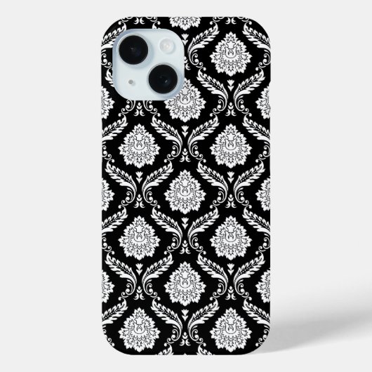 Coques Case-Mate iPhone Motif Damassé Rococo Blanc sur Noir (Verso)