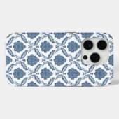 Coques Case-Mate iPhone Motif Damassé Rococo Bleu sur Blanc (Verso (horizontal))