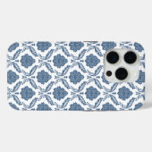 Coques Case-Mate iPhone Motif Damassé Rococo Bleu sur Blanc (Verso (horizontal))
