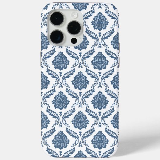 Coques Case-Mate iPhone Motif Damassé Rococo Bleu sur Blanc (Verso)