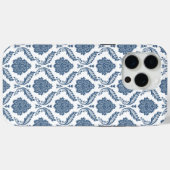 Coques Case-Mate iPhone Motif Damassé Rococo Bleu sur Blanc (Verso (horizontal))