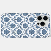 Coques Case-Mate iPhone Motif Damassé Rococo Bleu sur Blanc (Verso (horizontal))