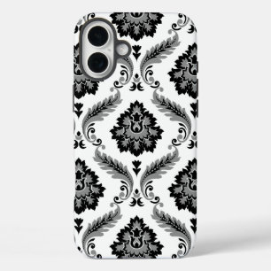 Coques iPhone 16 Plus Motif Damassé Rococo Gris Noir Blanc