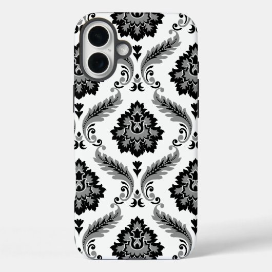 Coques Case-Mate iPhone Motif Damassé Rococo Gris Noir Blanc (Verso)