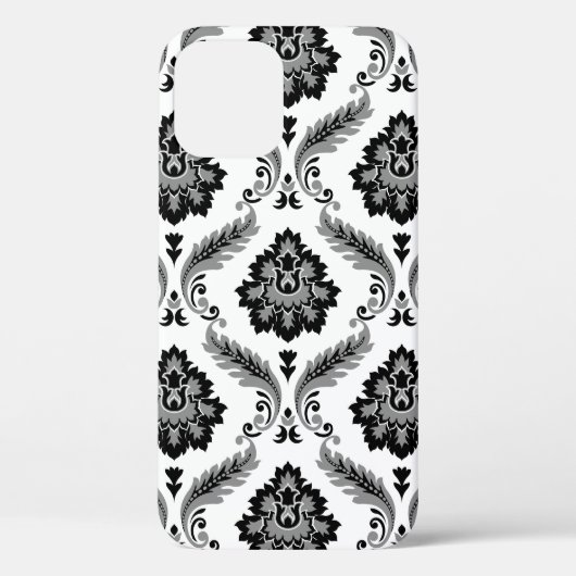 Coques Case-Mate iPhone Motif Damassé Rococo Gris Noir Blanc (Verso)