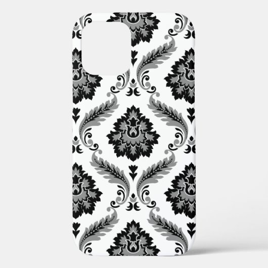 Coques Case-Mate iPhone Motif Damassé Rococo Gris Noir Blanc (Verso)