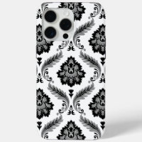 Motif Damassé Rococo Gris Noir Blanc