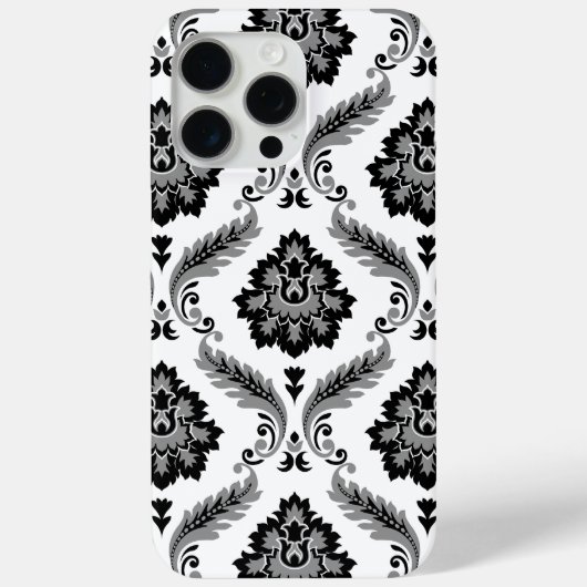 Coques Case-Mate iPhone Motif Damassé Rococo Gris Noir Blanc (Verso)