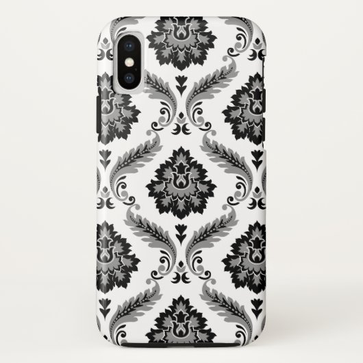 Coques Case-Mate iPhone Motif Damassé Rococo Gris Noir Blanc (Dos)