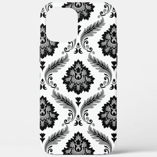 Coques Case-Mate iPhone Motif Damassé Rococo Gris Noir Blanc (Verso)