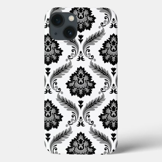 Coques Case-Mate iPhone Motif Damassé Rococo Gris Noir Blanc (Verso)