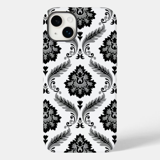 Coques Case-Mate iPhone Motif Damassé Rococo Gris Noir Blanc (Verso)