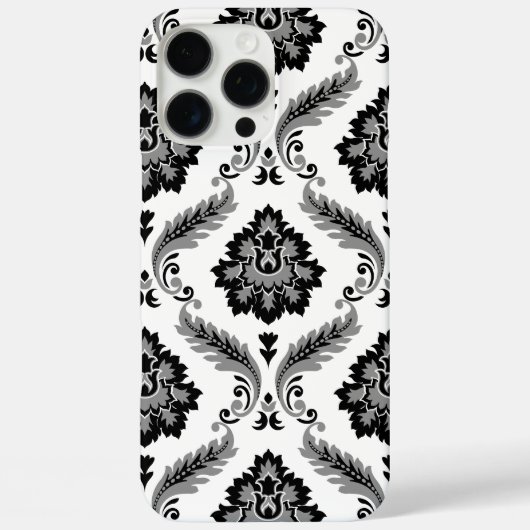 Coques Case-Mate iPhone Motif Damassé Rococo Gris Noir Blanc (Verso)