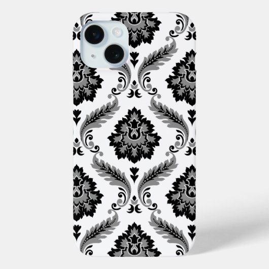 Coques Case-Mate iPhone Motif Damassé Rococo Gris Noir Blanc (Verso)