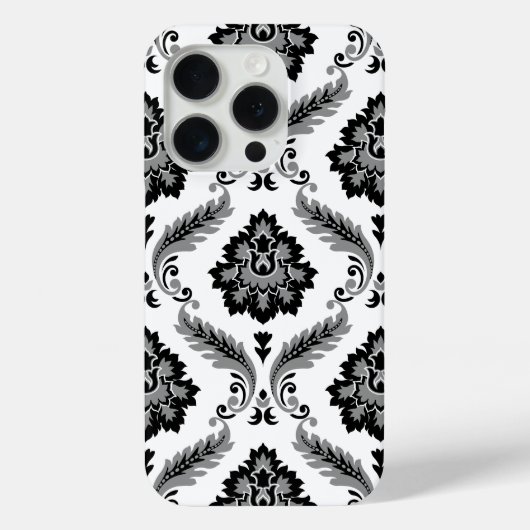 Coques Case-Mate iPhone Motif Damassé Rococo Gris Noir Blanc (Verso)