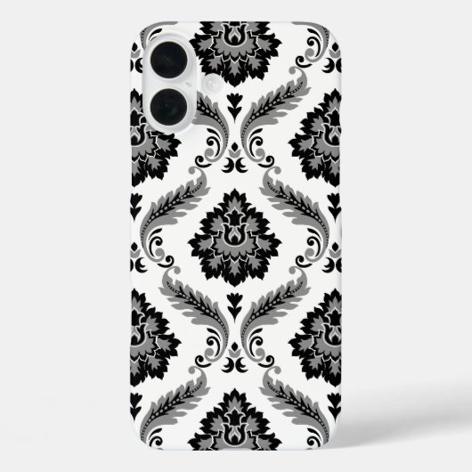 Coques Case-Mate iPhone Motif Damassé Rococo Gris Noir Blanc (Verso)