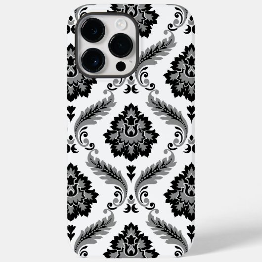 Coques Case-Mate iPhone Motif Damassé Rococo Gris Noir Blanc (Verso)