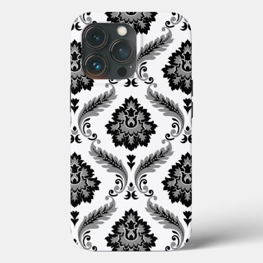 Coques Case-Mate iPhone Motif Damassé Rococo Gris Noir Blanc (Verso)