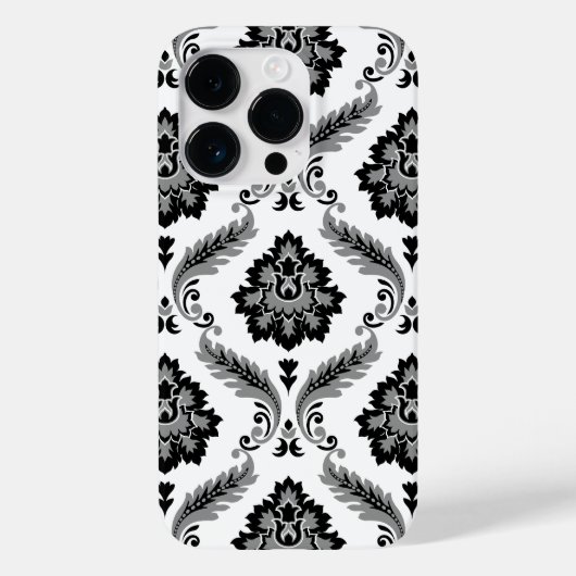 Coques Case-Mate iPhone Motif Damassé Rococo Gris Noir Blanc (Verso)