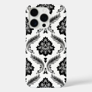 Coques iPhone 16 Pro Motif Damassé Rococo Gris Noir Blanc