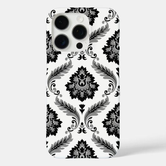 Coques Case-Mate iPhone Motif Damassé Rococo Gris Noir Blanc (Verso)