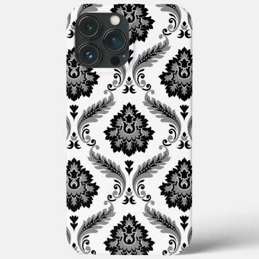 Coques Case-Mate iPhone Motif Damassé Rococo Gris Noir Blanc (Verso)