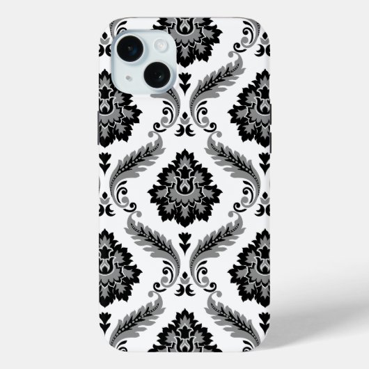 Coques Case-Mate iPhone Motif Damassé Rococo Gris Noir Blanc (Verso)