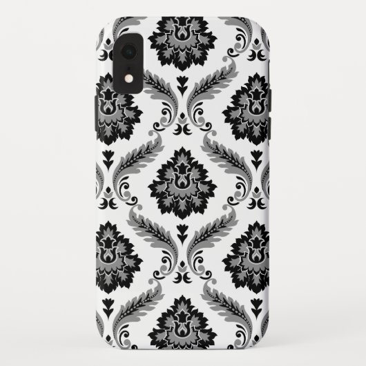 Coques Case-Mate iPhone Motif Damassé Rococo Gris Noir Blanc (Dos)