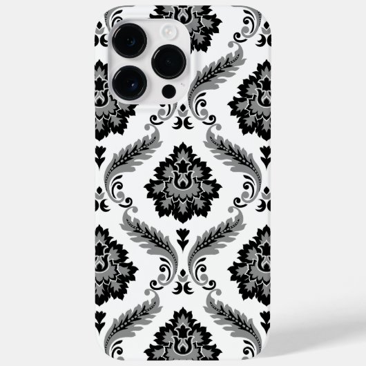 Coques Case-Mate iPhone Motif Damassé Rococo Gris Noir Blanc (Verso)