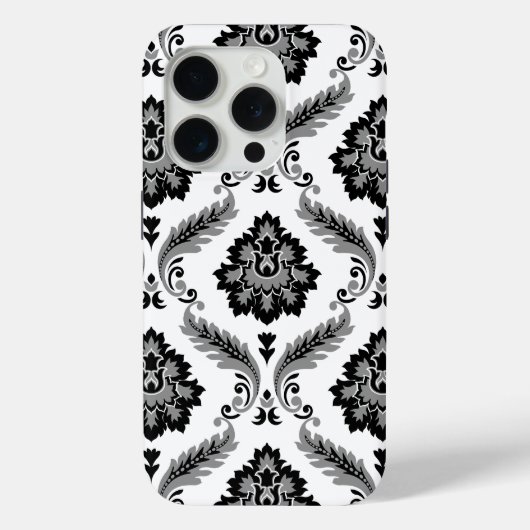 Coques Case-Mate iPhone Motif Damassé Rococo Gris Noir Blanc (Verso)