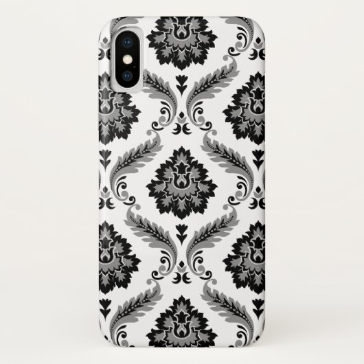 Coques Case-Mate iPhone Motif Damassé Rococo Gris Noir Blanc (Dos)