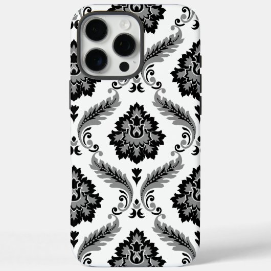 Coques Case-Mate iPhone Motif Damassé Rococo Gris Noir Blanc (Verso)