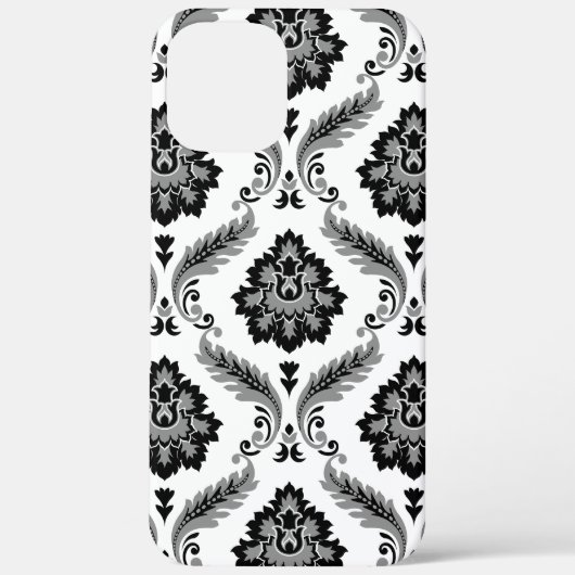 Coques Case-Mate iPhone Motif Damassé Rococo Gris Noir Blanc (Verso)